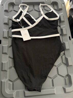 Andie Black One-Piece Swimsuit with White Trim The cove M